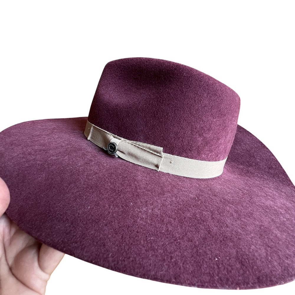 Charlie 1 Horse Wool Felt Wide Brim Western Fedora‎ Hat Plum Satin Band Women L
